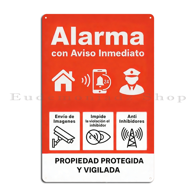 Home Security With Alarm - Placa de Metal Retrô com Sistema