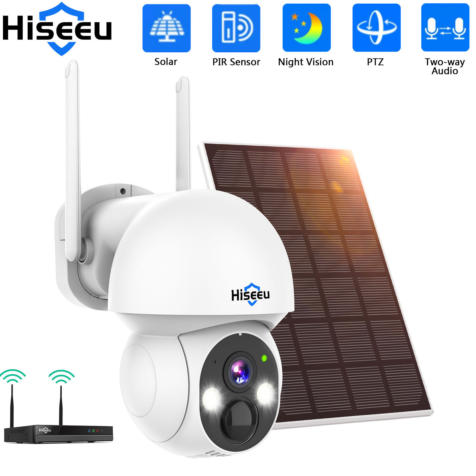 Camera Solar Wireless - Hiseeu 2k 4mp wifi ptz câmera
