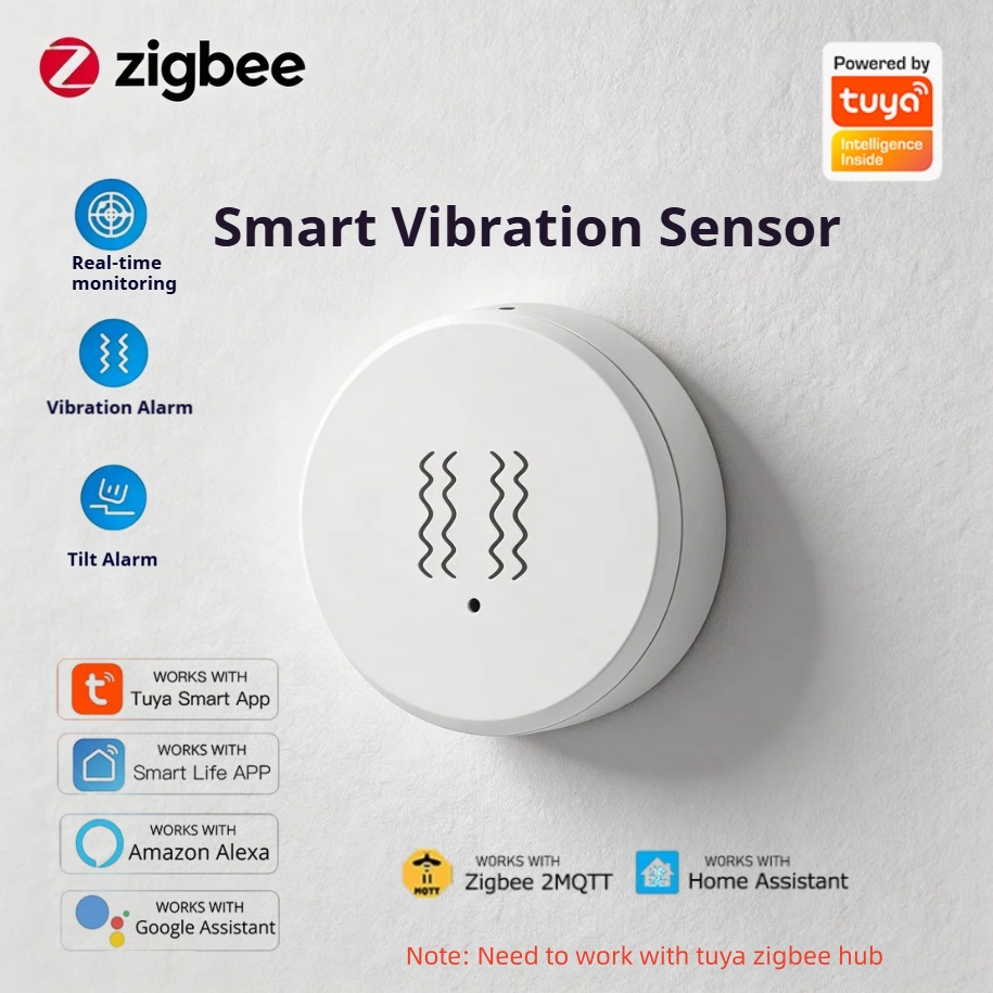 Home Security With Alarm - Sensor de Vibração Inteligente Tuya Zigbee,